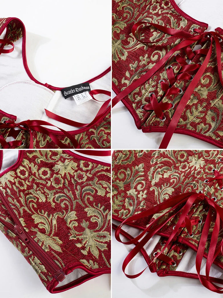 Scarlet Darkness Renaissance Jacquard Under bust Corset for Fairy Cosplay