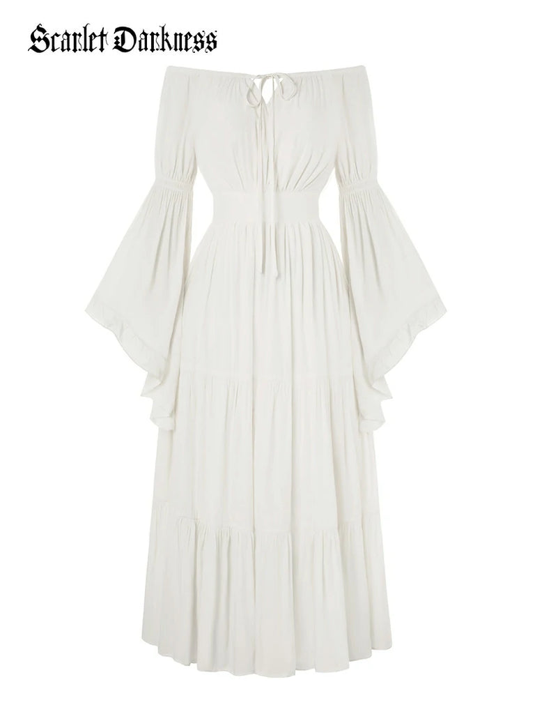 Scarlet Darkness Renaissance Off Shoulder Elastic Waist Maxi Dress White