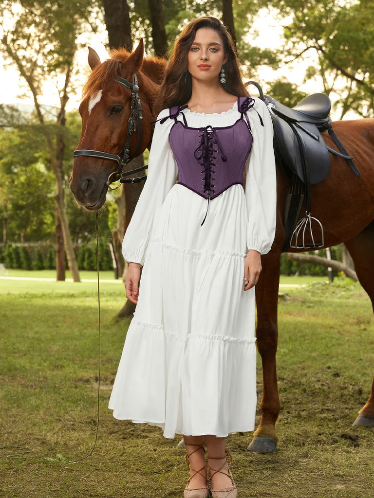 Scarlet Darkness Renaissance Costume Set Maxi Dress+Bones Corset