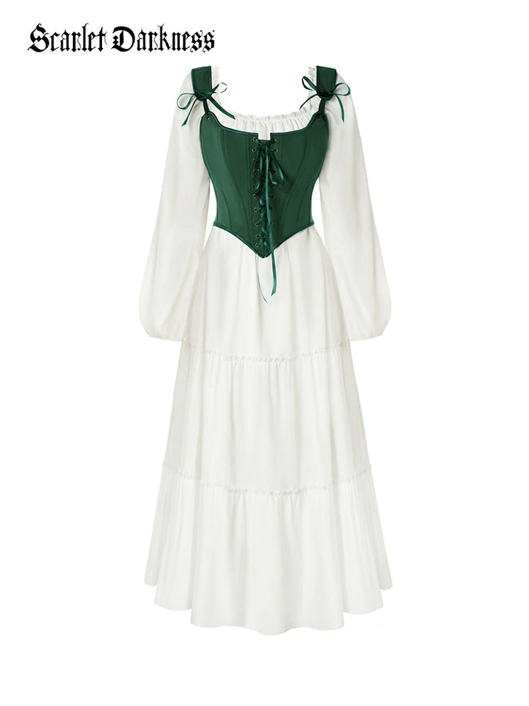 Scarlet Darkness Renaissance Costume Set Maxi Dress+Bones Corset Purple