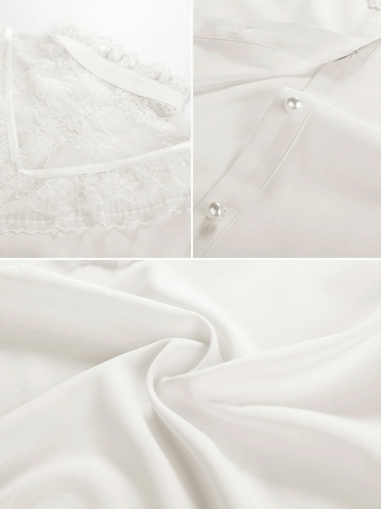 Scarlet Darkness Victorian Lace Patchwork Stand Collar Shirt Tops