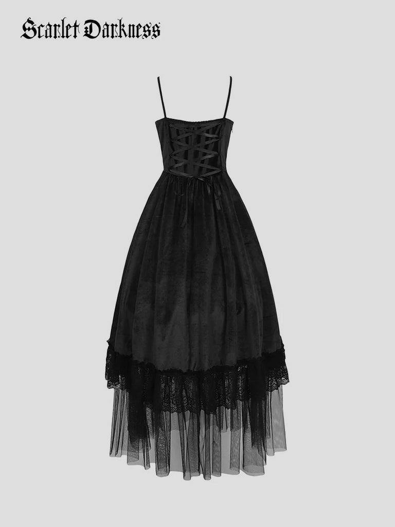 Scarlet Darkness Women Gothic Steampunk High-Low Slip Dress