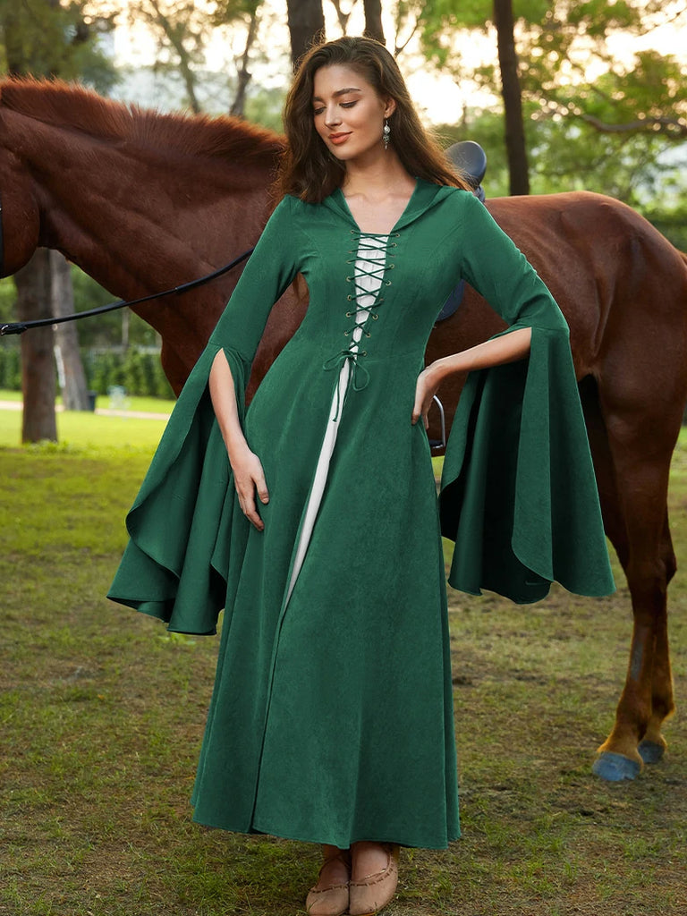 Scarlet Darkness Renfaire Celtic Cloak Bell Slit Sleeve Hooded Dress