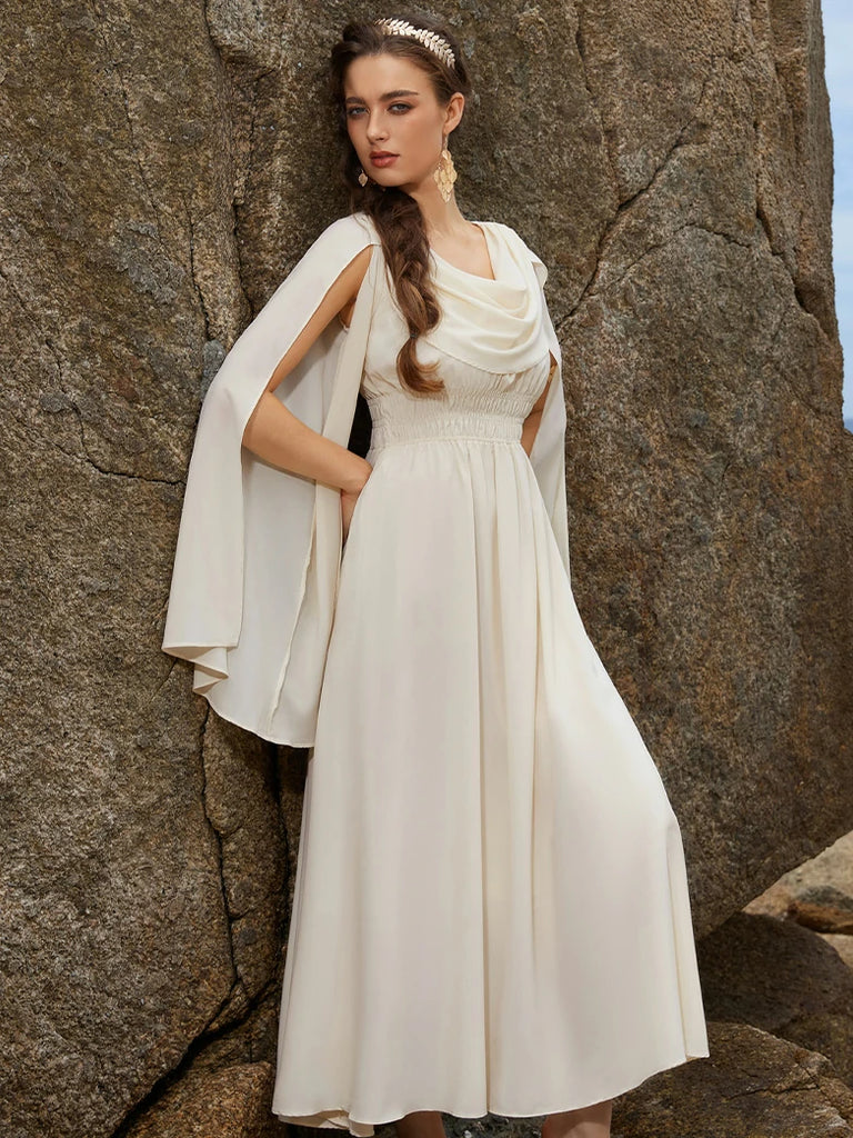 Scarlet Darkness Renaissance Fairy Slit Sleeve Draped Neck Pockets Dress