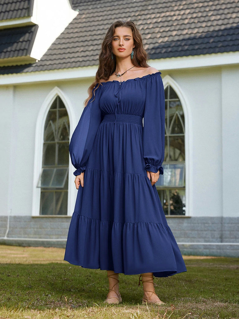 Scarlet Darkness Renaissance Chiffon Sleeve Elastic Waist Pocket Dress