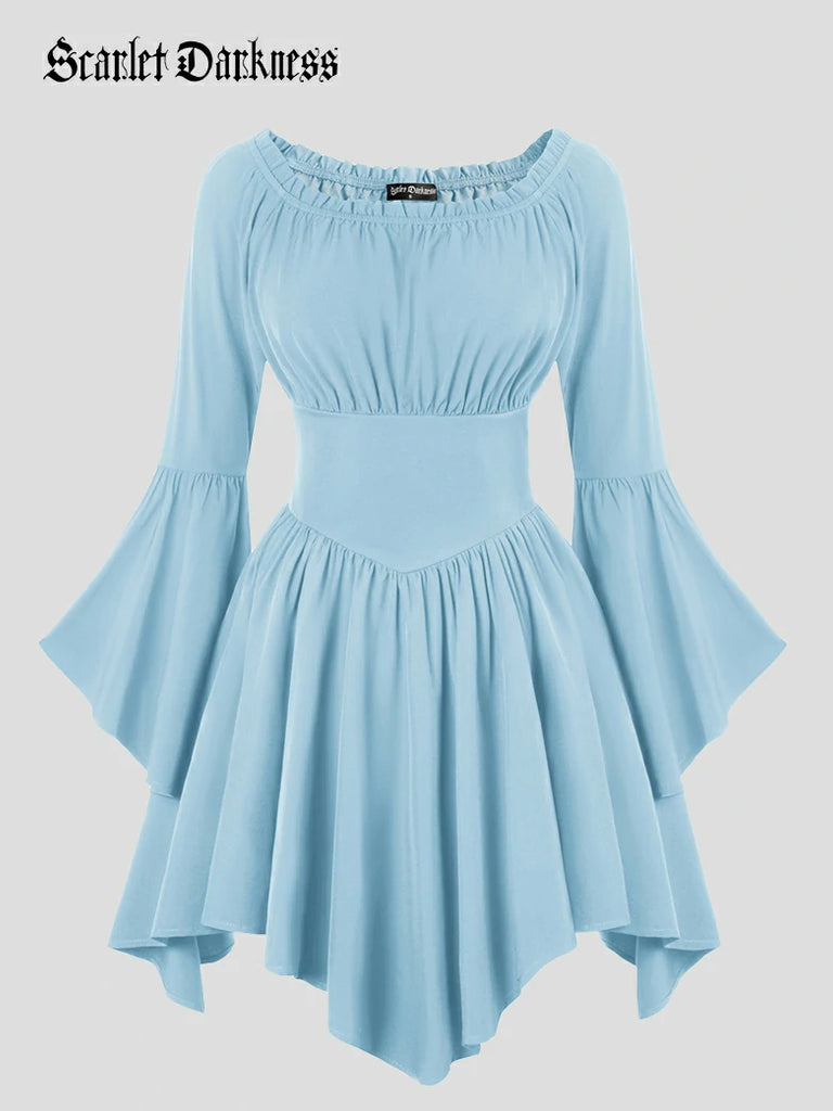 Scarlet Darkness Renaissance Irregular Hem Off Shoulder Pockets Dress