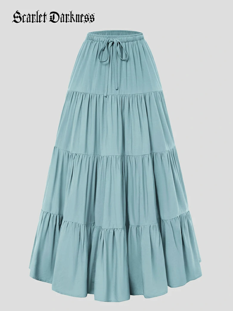 Scarlet Darkness Renaissance Drawstring Swing Maxi Skirt with Pockets
