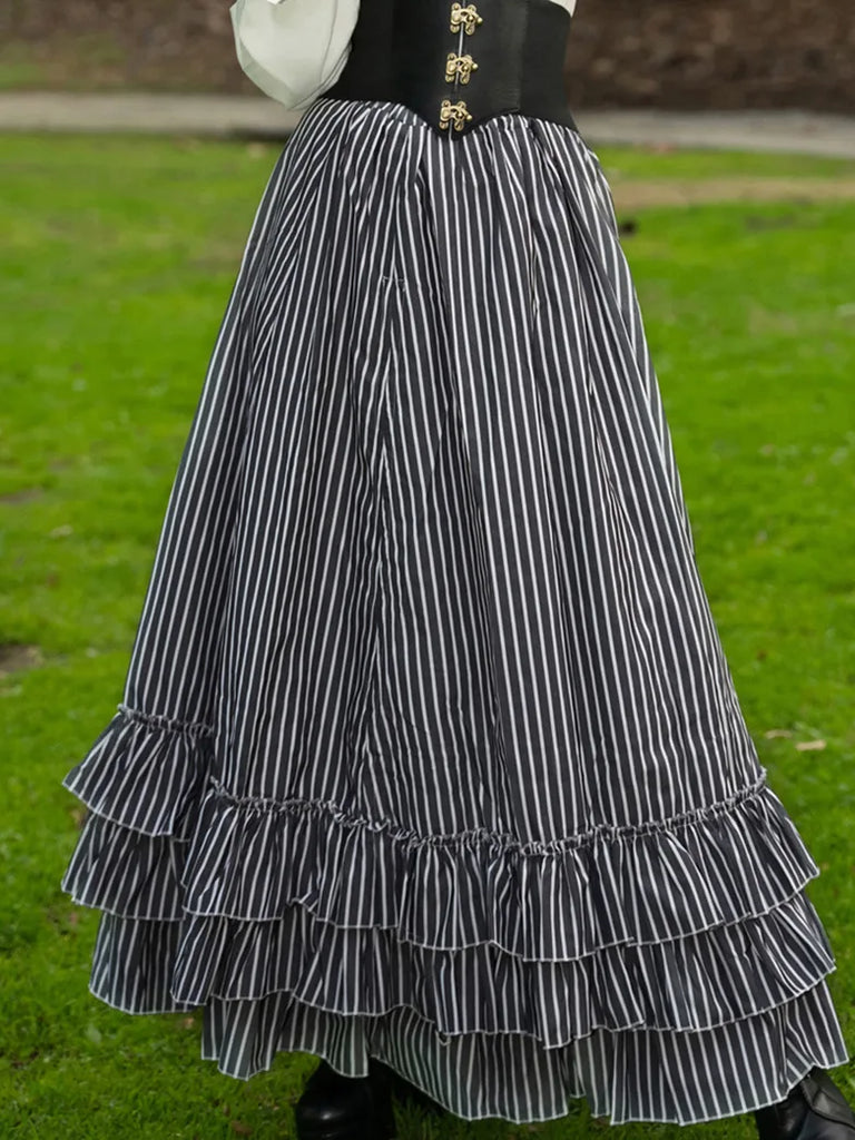 Layered Ruffled Hem Adjustable A-Line Skirt SCARLET DARKNESS