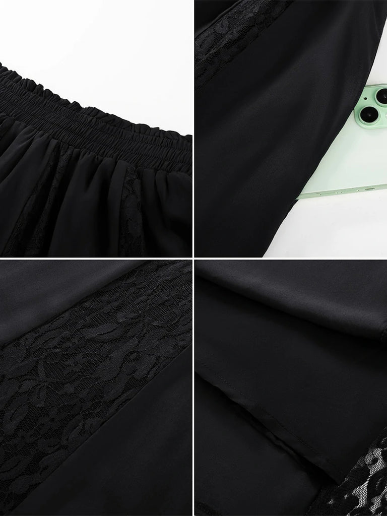 Scarlet Darkness Renaissance Lace Swing Maxi Skirt with Pockets