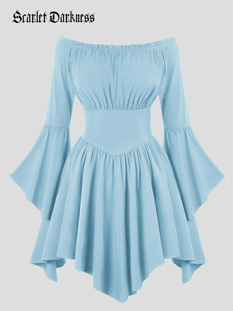 Scarlet Darkness Renaissance Irregular Hem Off Shoulder Pockets Dress