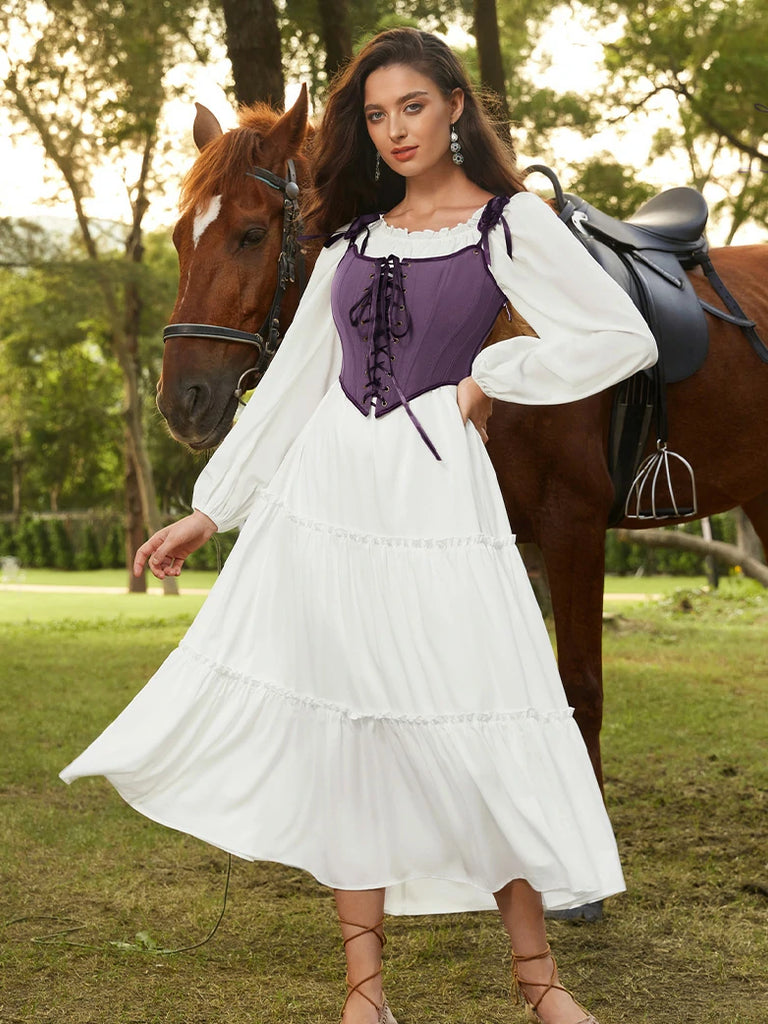 Scarlet Darkness Renaissance Costume Set Maxi Dress+Bones Corset