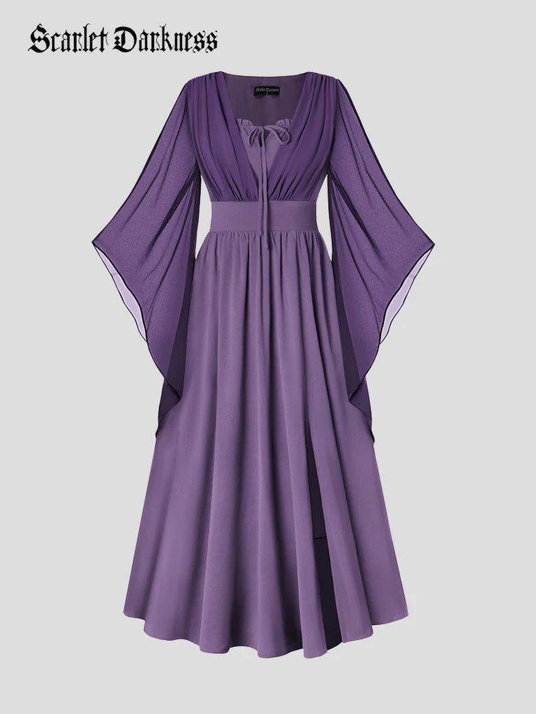 Scarlet Darkness Renaissance Whimsical Front Slit Maxi Pocket Dress Light purple