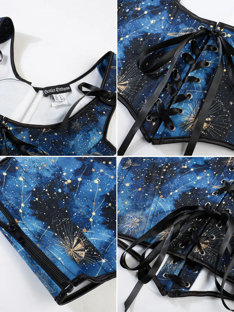 Scarlet Darkness Renaissance Jacquard Under bust Corset for Fairy Cosplay