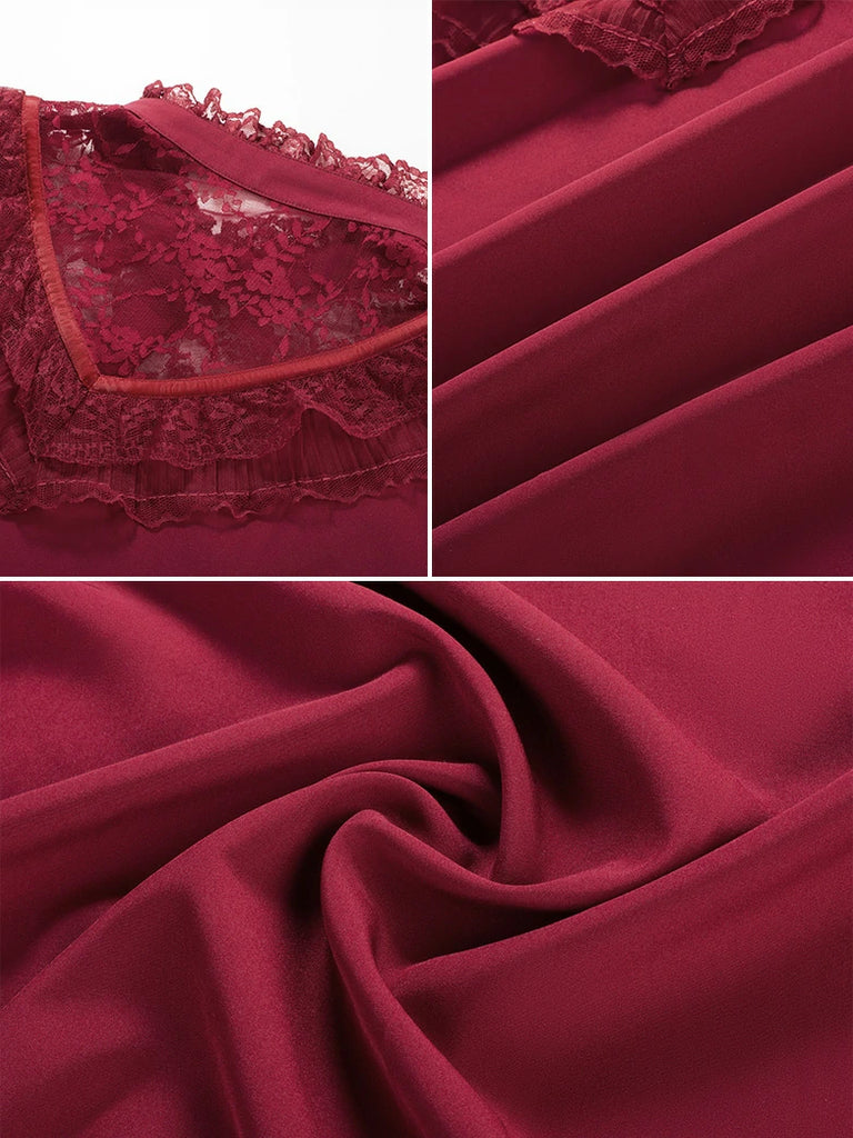 Scarlet Darkness Victorian Lace Patchwork Stand Collar Shirt Tops