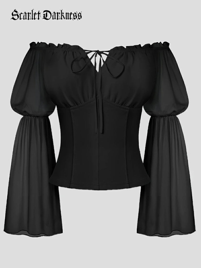 Scarlet Darkness Renaissance Fantasy Fairy Off-Shoulder Chiffon Blouse Black