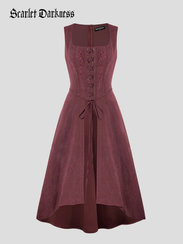 Scarlet Darkness Exquisite Renaissance Pocket Overdress with Front Slit Red