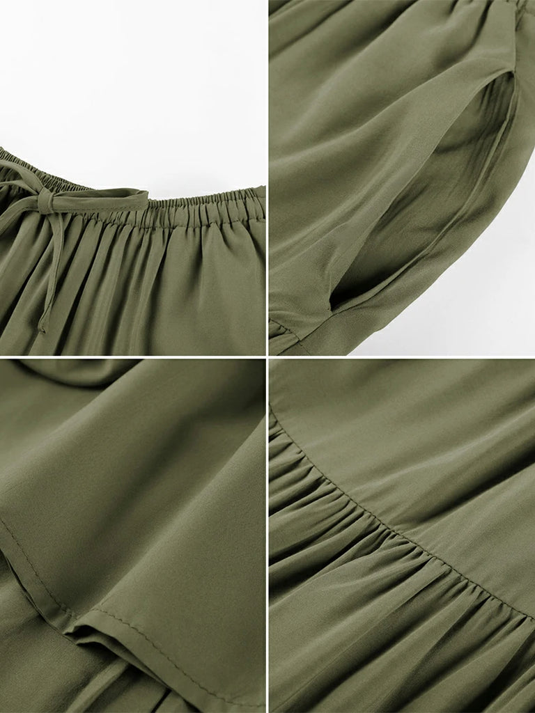 Scarlet Darkness Renaissance Drawstring Swing Maxi Skirt with Pockets