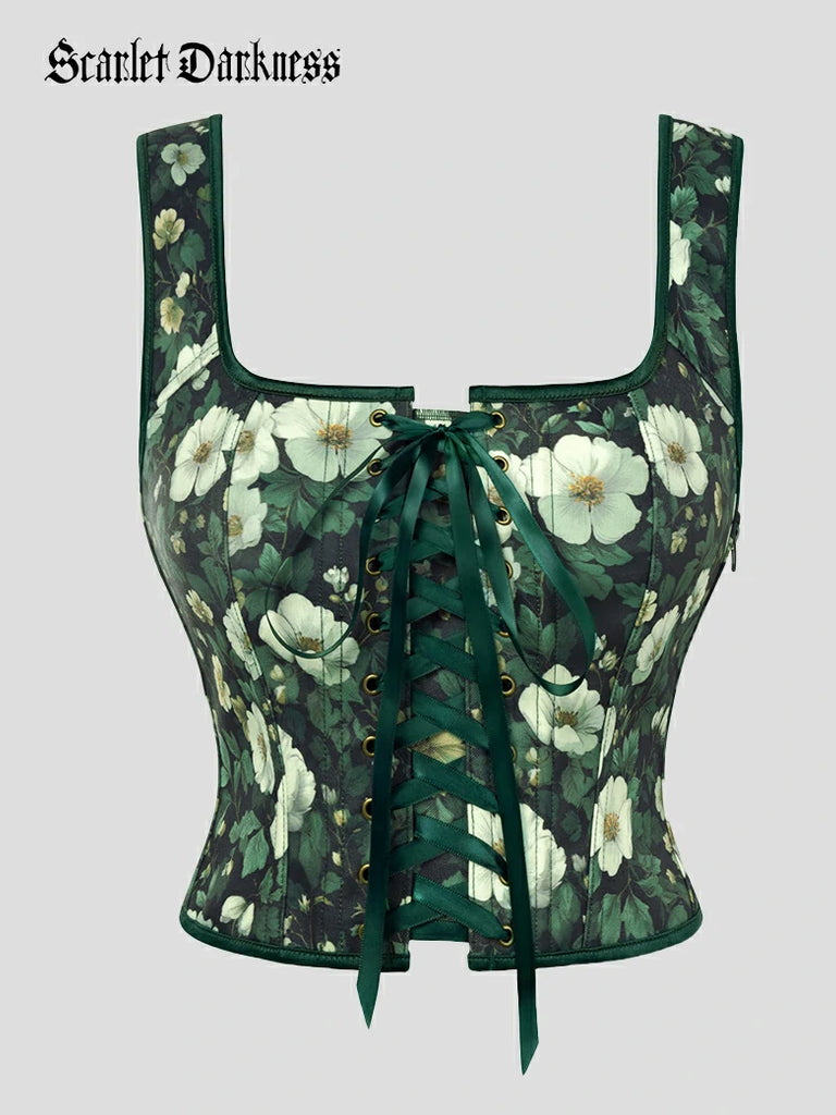 Scarlet Darkness 2026 Botanical Rebirth Renaissance Cottage Corset Top Green