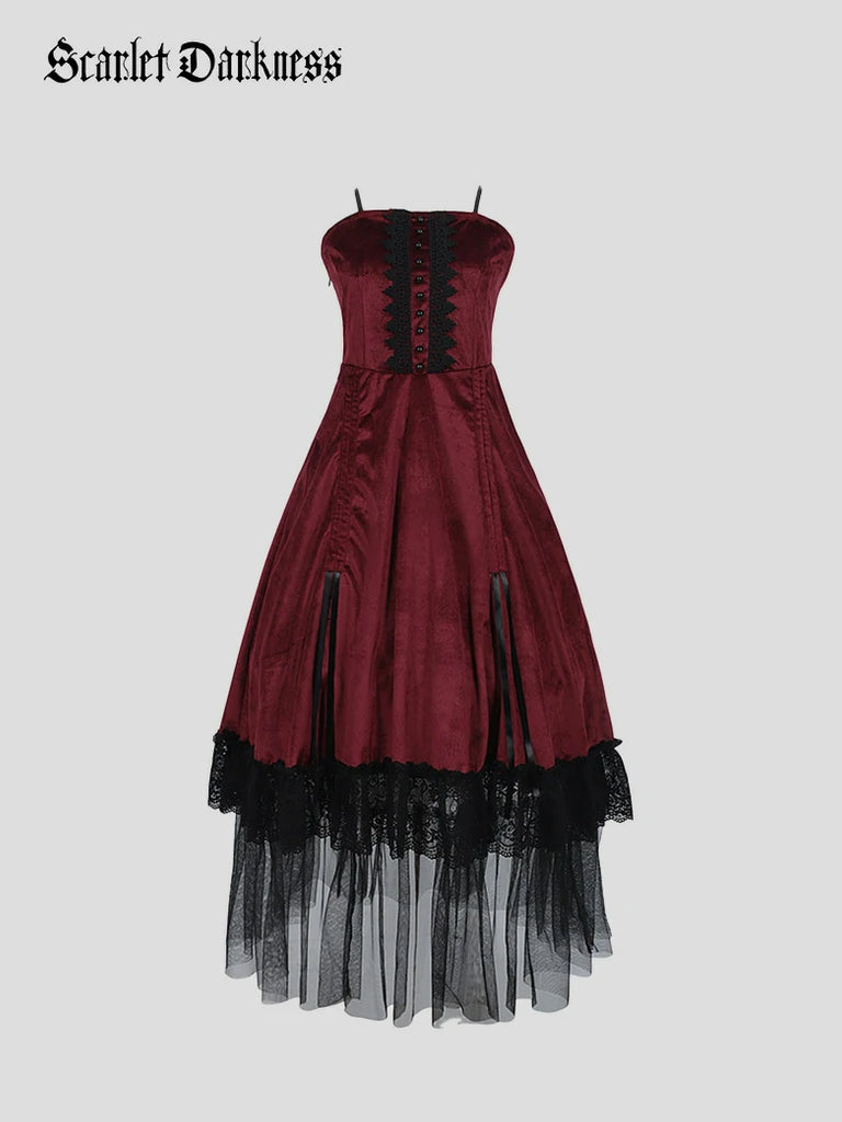 Scarlet Darkness Women Gothic Steampunk High-Low Slip Dress