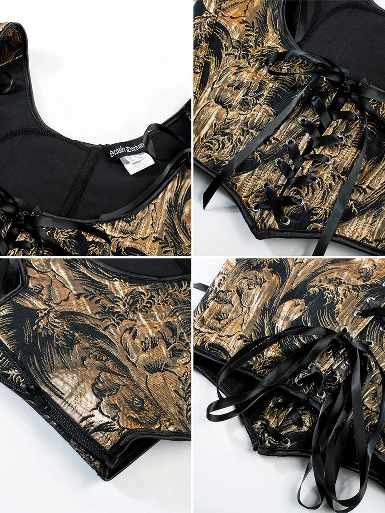 Scarlet Darkness Renaissance Jacquard Under bust Corset for Fairy Cosplay