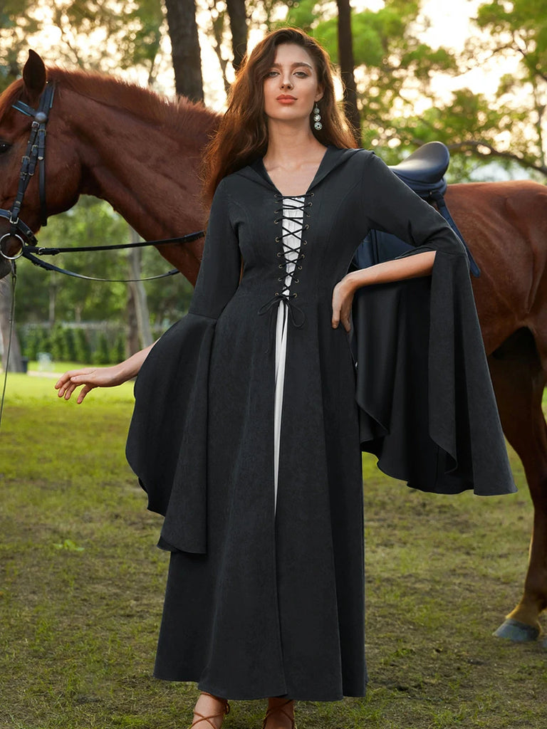 Scarlet Darkness Renfaire Celtic Cloak Bell Slit Sleeve Hooded Dress