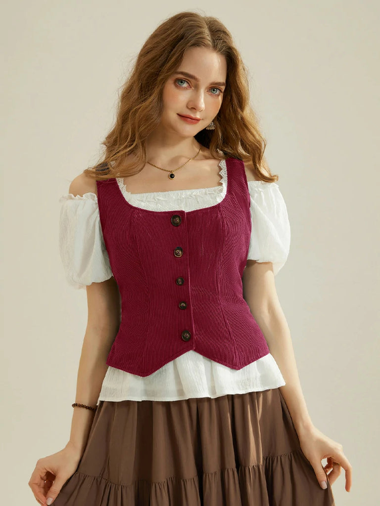 Scarlet Darkness Women Fall Corduroy Vest Button-up Vest