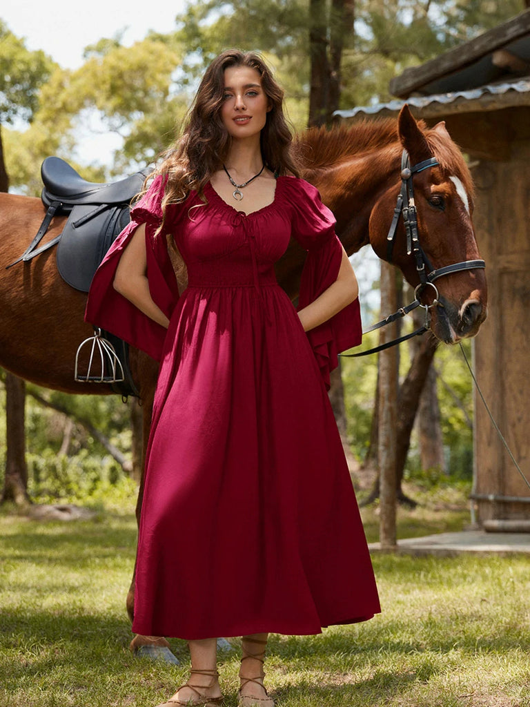 Scarlet Darkness Renaissance Faire Long Slit Sleeve Pockets Dress
