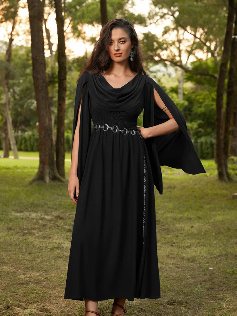 Scarlet Darkness Renaissance Fairy Slit Sleeve Draped Neck Pockets Dress