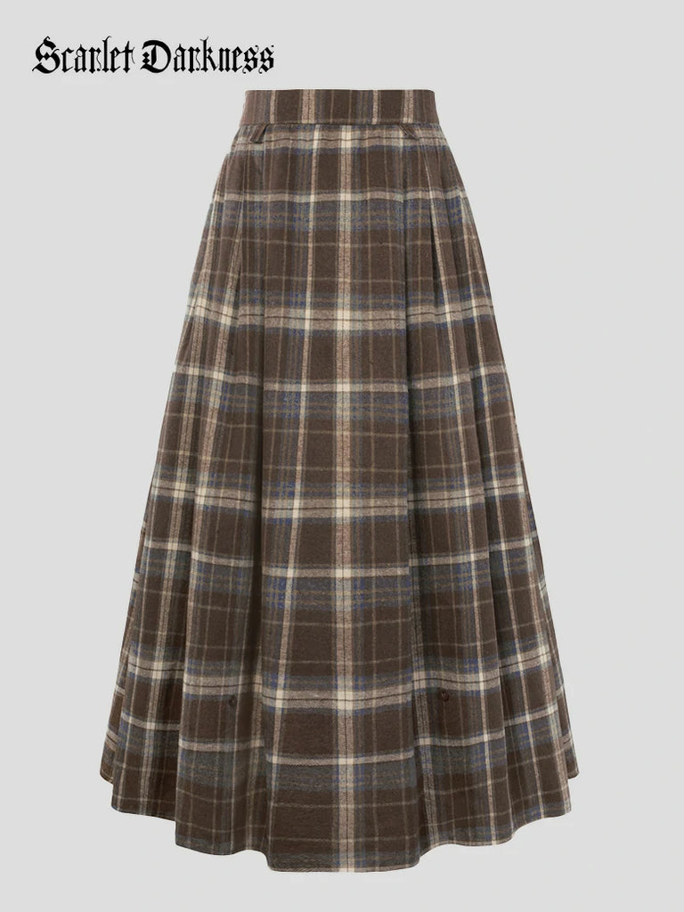 Scarlet Darkness Renaissance Plaided Buckle up Maxi Skirt