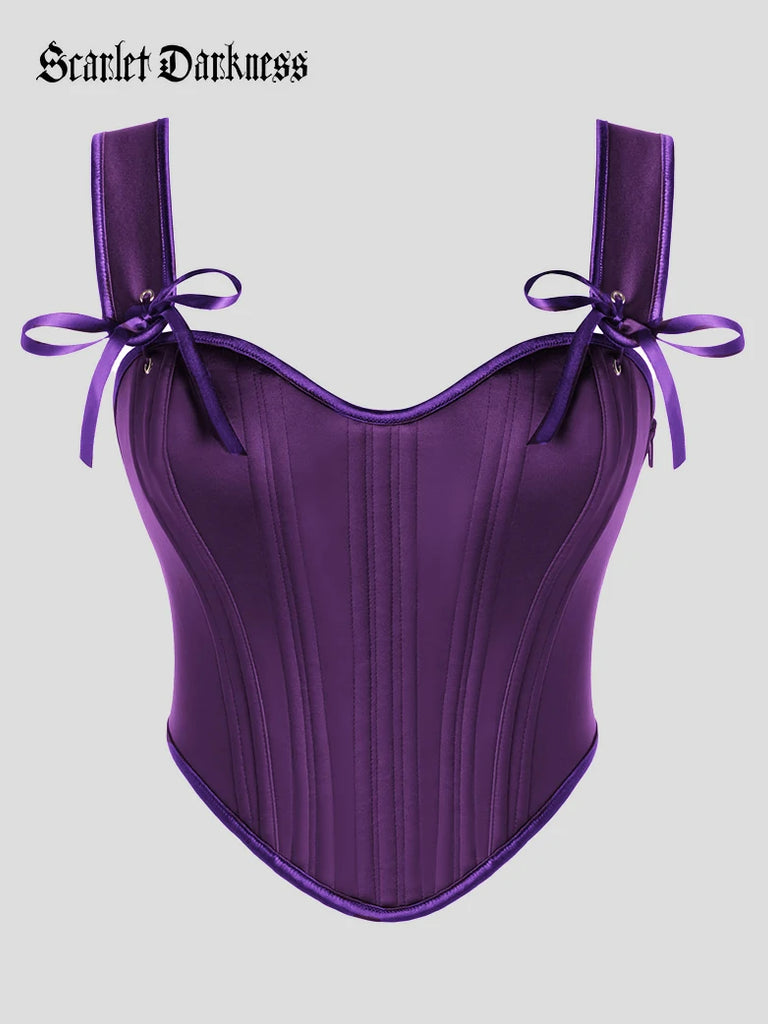 Scarlet Darkness Renaissance Satin Corset Bustier Lace-up Top Purple