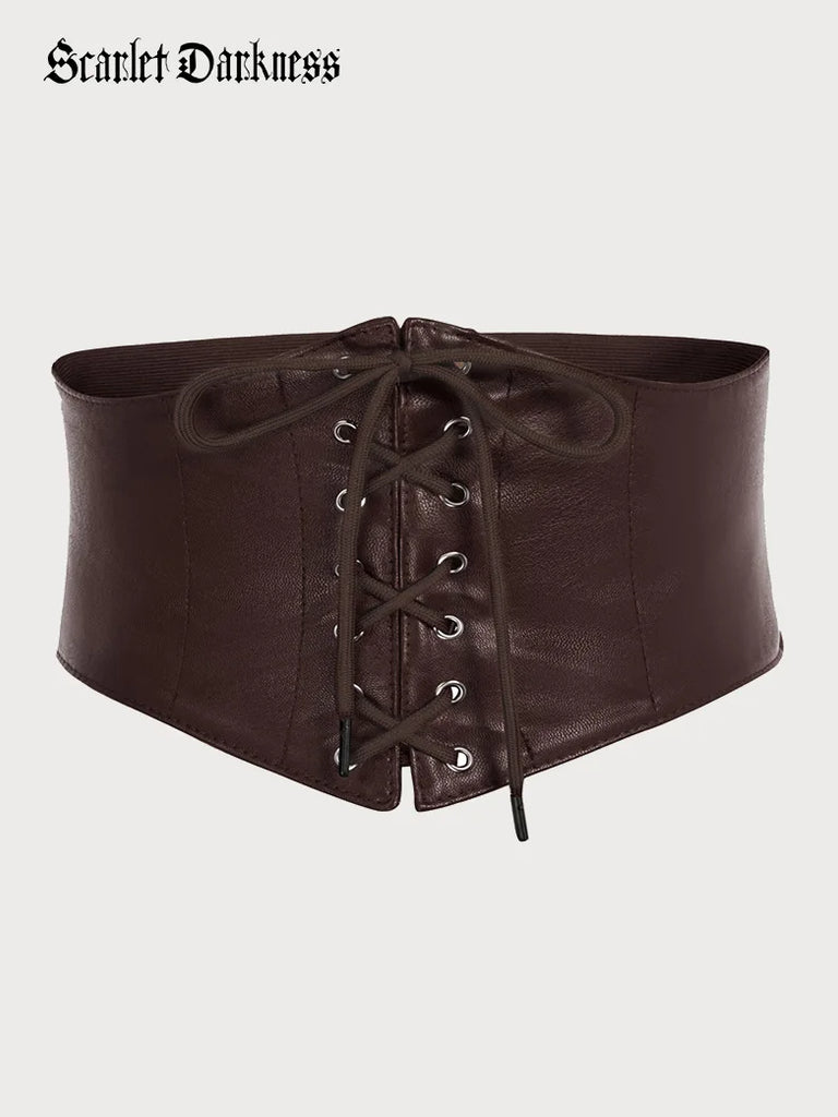 Lace-up Leather Waistband Ladies Stretchy Waist Belt Scarlet Darkness