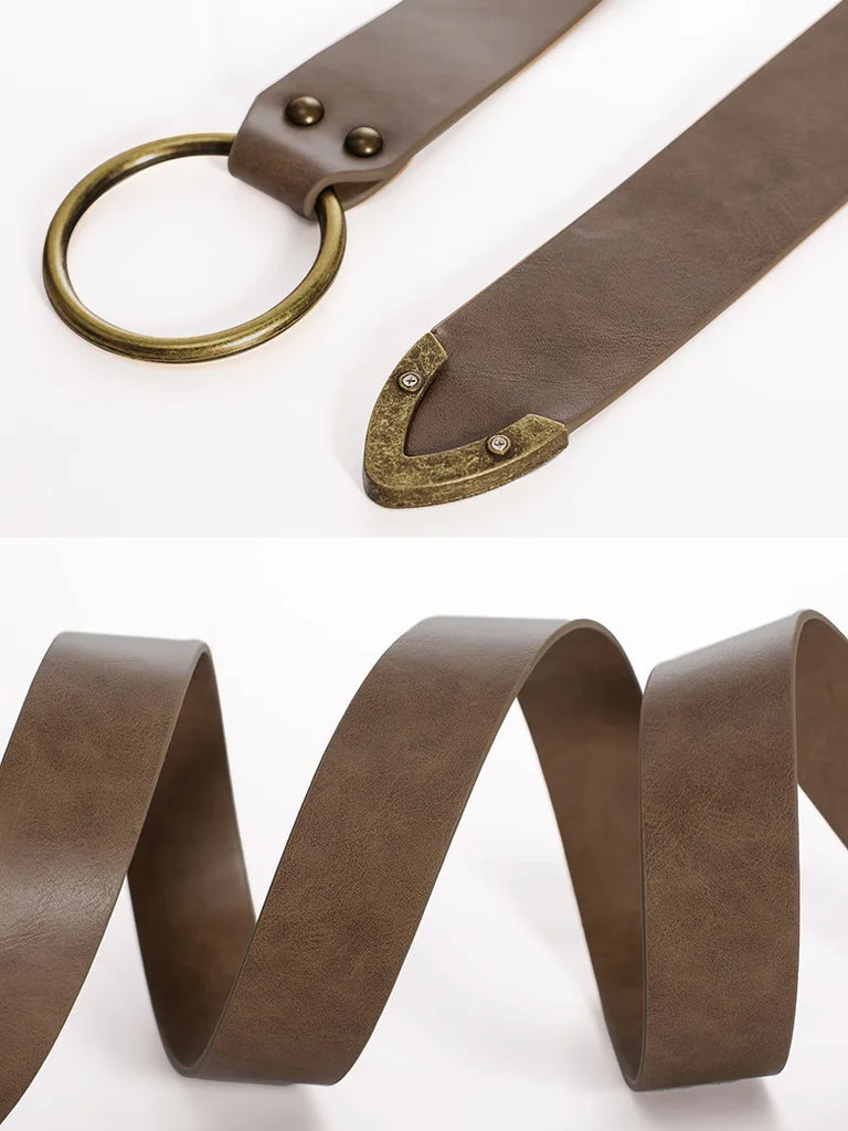 Ren Faire Unisex Leather Belt Free Size 159*3.5cm O Ring Belt SCARLET DARKNESS