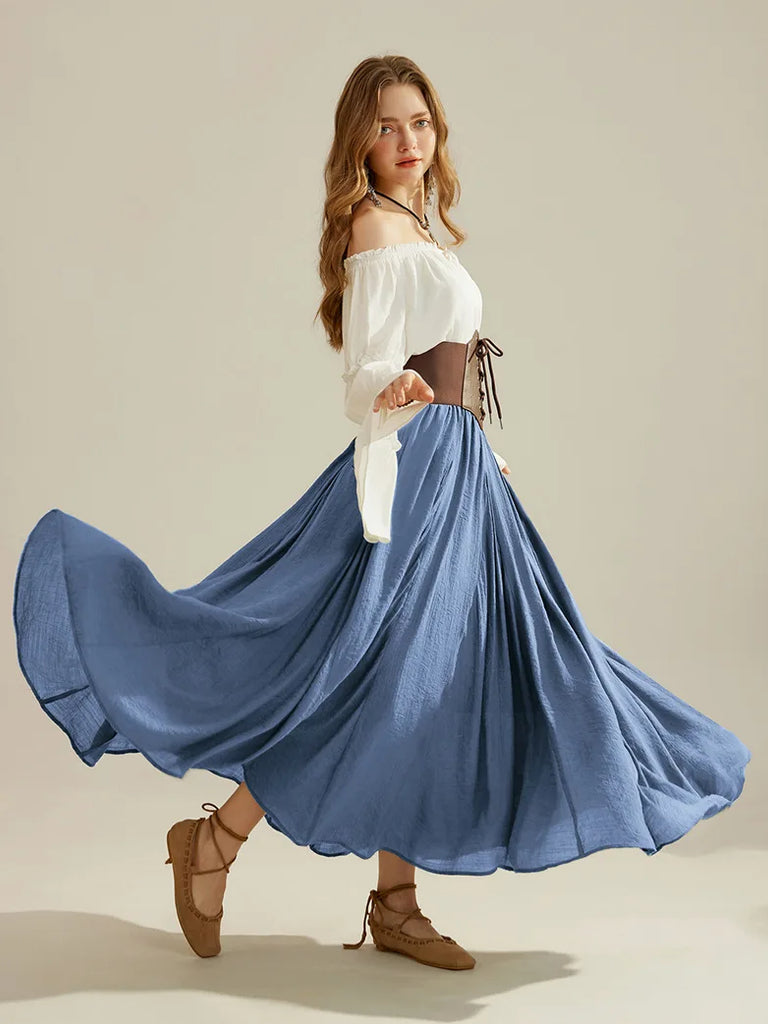 Women Renaissance Swing Skirt Elastic Flared Maxi Skirt SCARLET DARKNESS