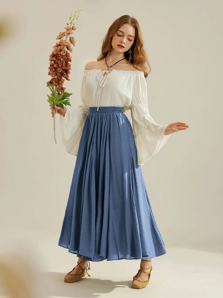 Women Renaissance Swing Skirt Elastic Flared Maxi Skirt SCARLET DARKNESS