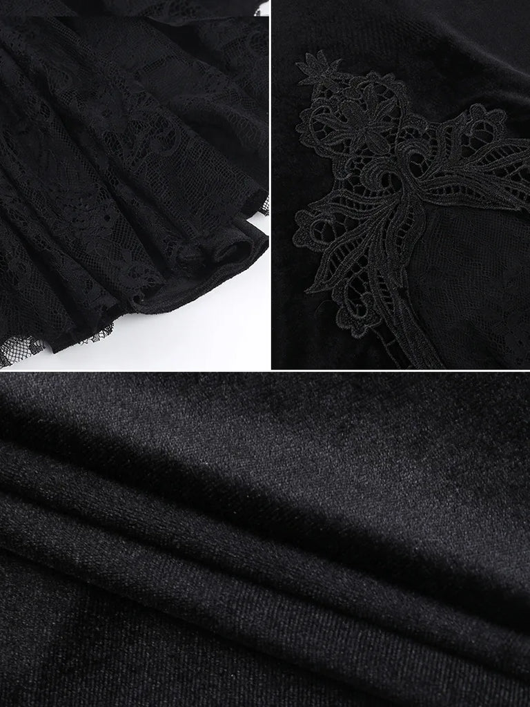 Women Gothic Velvet Patchwork Lace Bodycon Skirt SCARLET DARKNESS