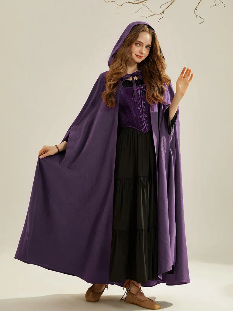 Unsex Medieval Hooded Cape Tie Front Warrior Mid-Calf Cloak SCARLET DARKNESS