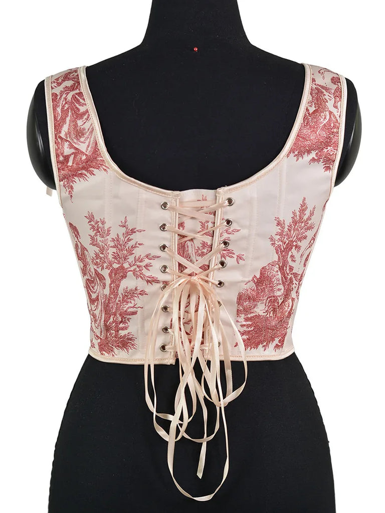 Victorian Women's Lace-up Bones Vest Floral Corset SCARLET DARKNESS
