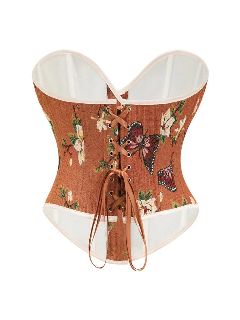 Victorian Corset Women Butterfly Floral Bustier SCARLET DARKNESS