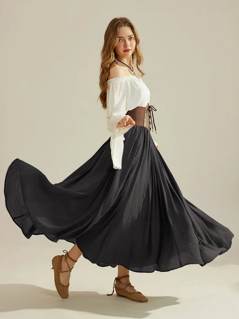 Women Renaissance Swing Skirt Elastic Flared Maxi Skirt SCARLET DARKNESS