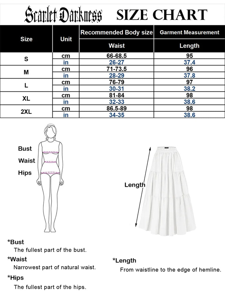 Renaissance Tiered Maxi Skirt Elastic High Waist Swing Skirt SCARLET DARKNESS