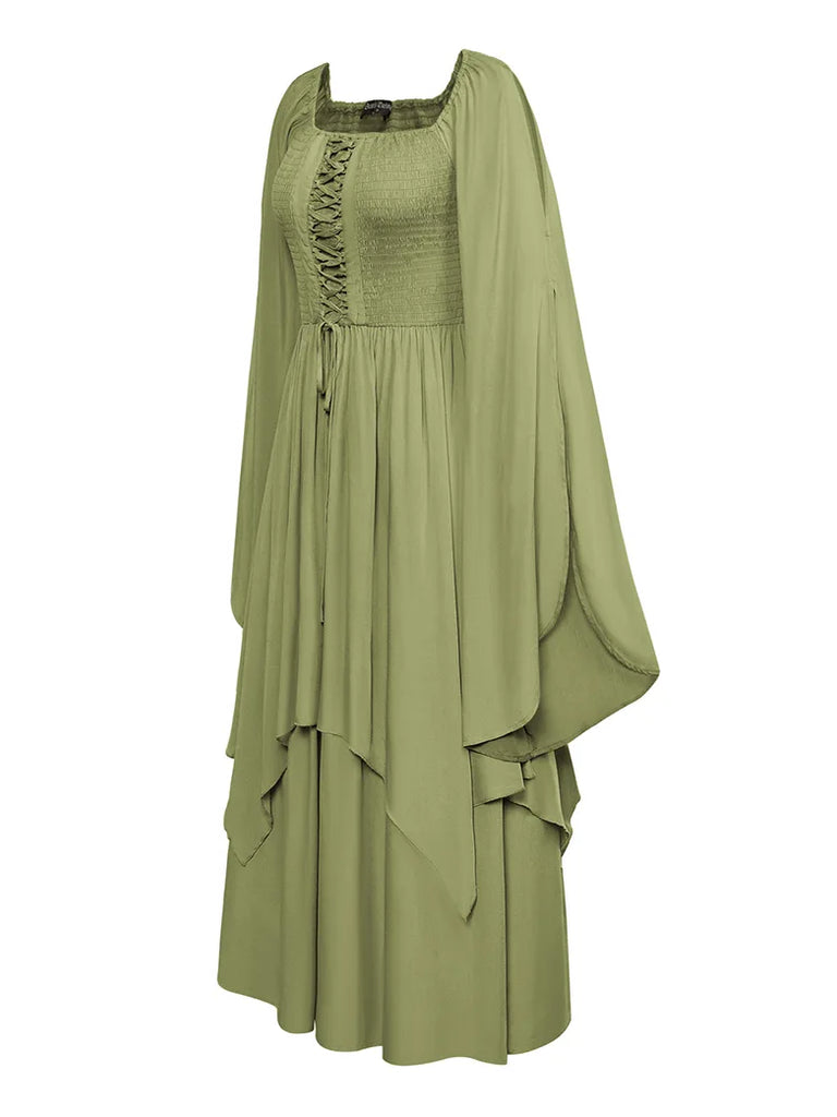 Renaissance Midi Dress Dual-Layer Swing Skirt Dress SCARLET DARKNESS