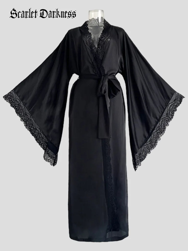 Gothic Sexy Satin Lace Nightgown Women Pajamas SCARLET DARKNESS