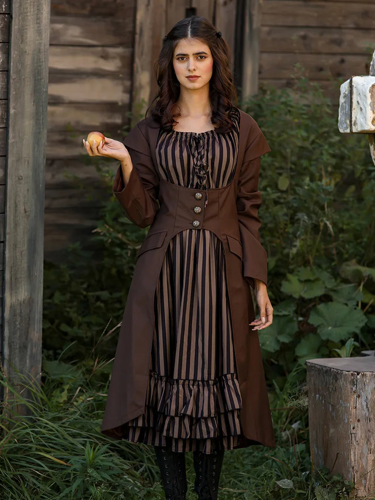 Women Steampunk Off Shoulder High Lo Midi Dress SCARLET DARKNESS