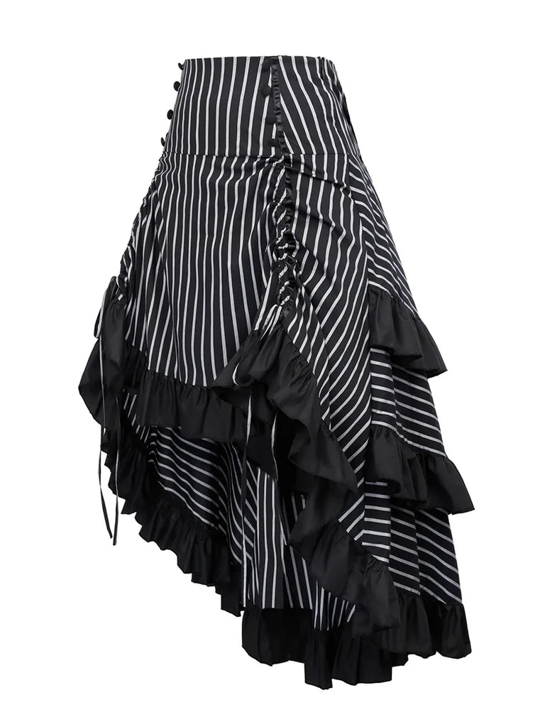 Striped Victorian High Low Skirt Steampunk Style Falda Scarlet Darkness