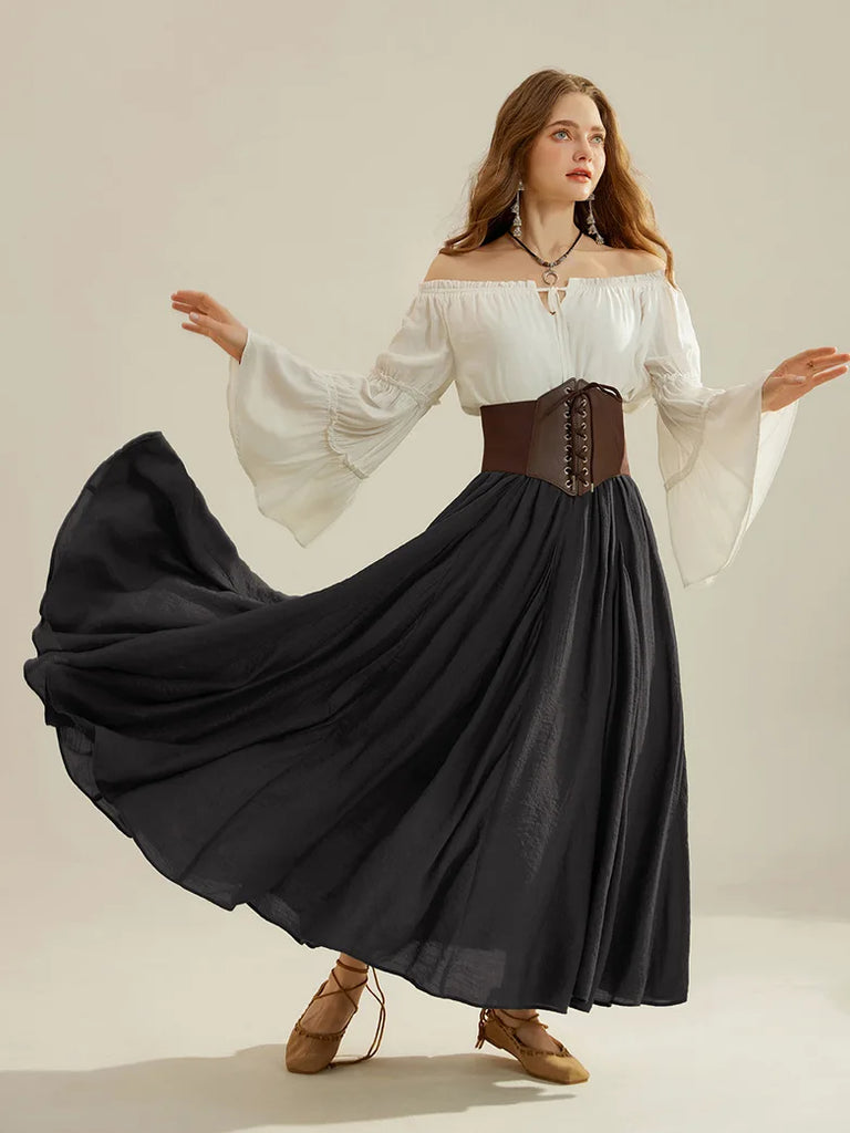 Women Renaissance Swing Skirt Elastic Flared Maxi Skirt SCARLET DARKNESS