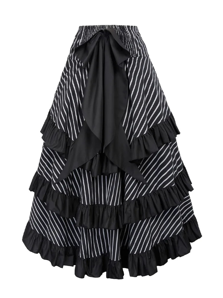 Striped Victorian High Low Skirt Steampunk Style Falda SCARLET DARKNESS
