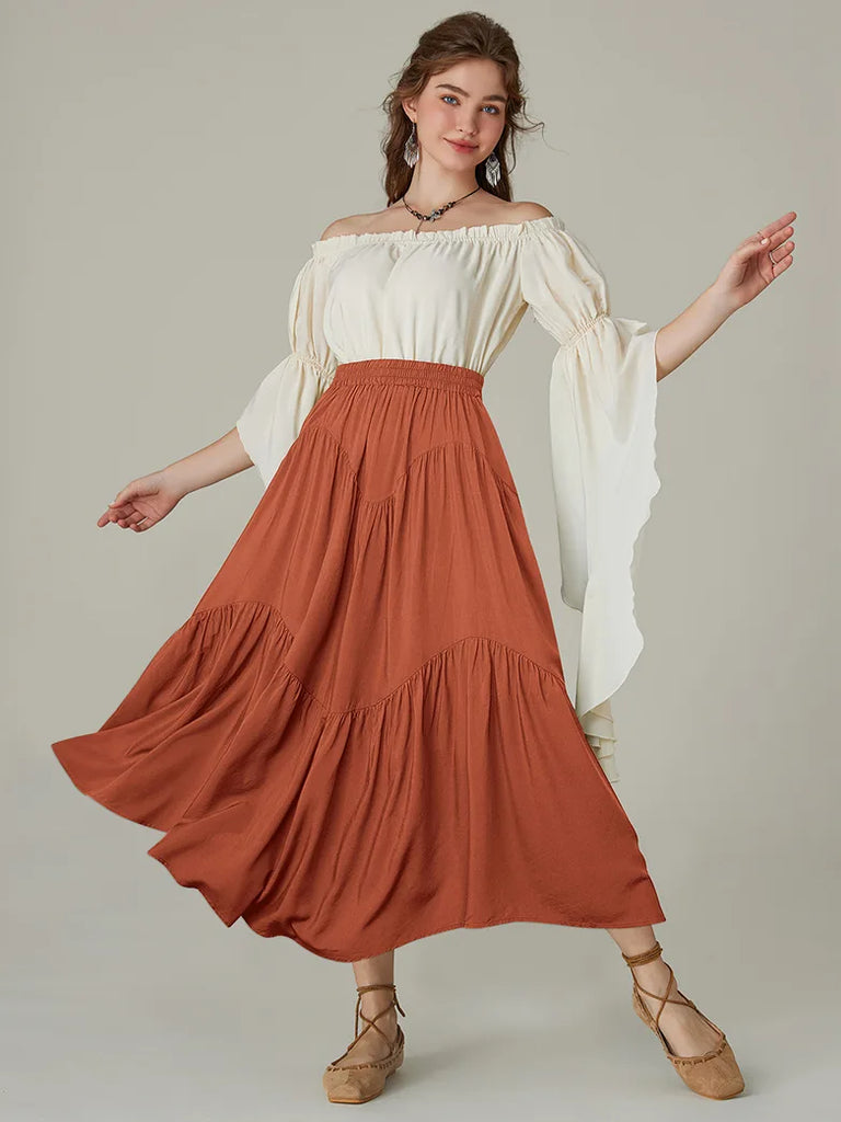 Women Renaissance Irregular Hem Tiered Swing Skirt SCARLET DARKNESS