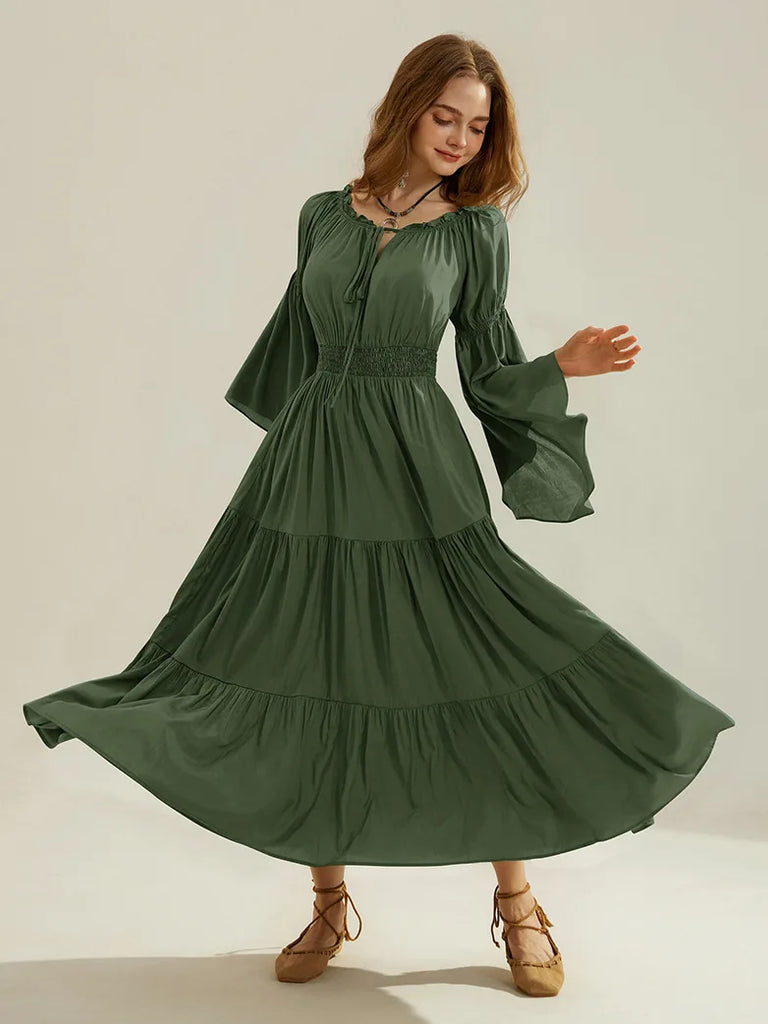 Women Tiered Maxi Dress Off-Shoulder Pocket Dress SCARLET DARKNESS