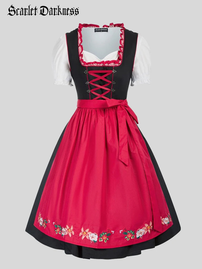 Women German Bavarian Oktoberfest Costumes 3pcs Set SCARLET DARKNESS