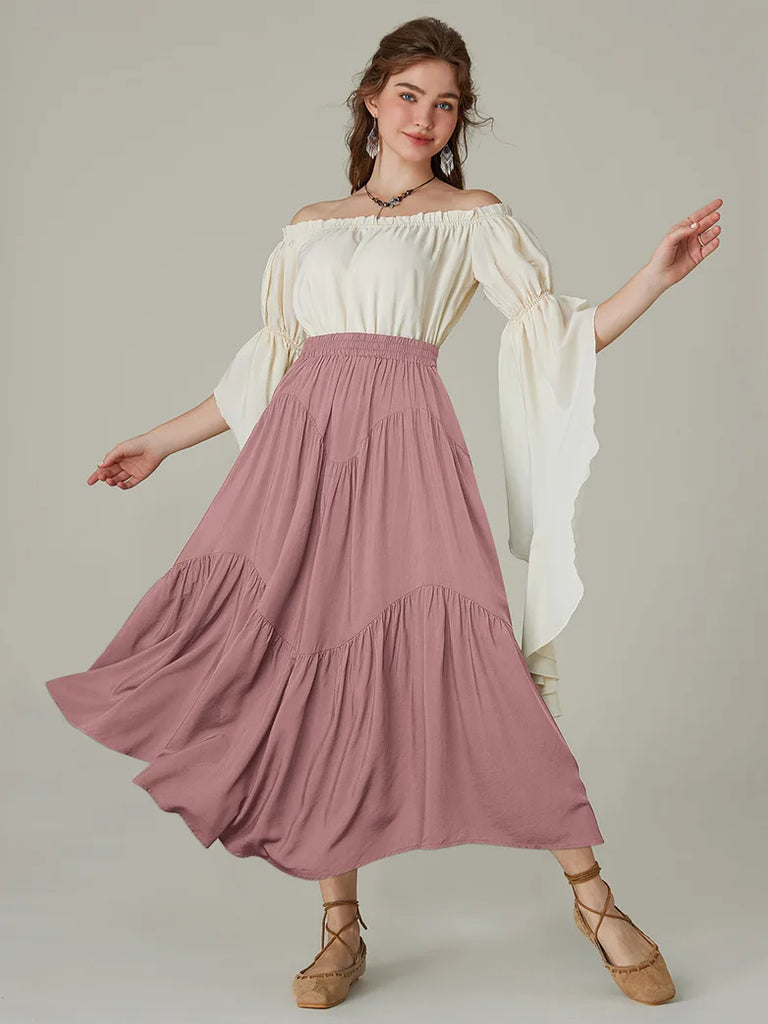 Women Renaissance Irregular Hem Tiered Swing Skirt SCARLET DARKNESS